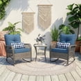 thumbnail image 1 of Techmilly 3-Piece Outdoor Rocking Chairs, Wicker Patio Furniture with Thickened Cushions and Table for Porch (Blue), 1 of 13