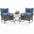 thumbnail image 1 of Techmilly 3-Piece Outdoor Rocking Chairs, Wicker Patio Furniture with Thickened Cushions and Table for Porch (Blue), 1 of 12