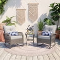 thumbnail image 1 of Techmilly 3-Piece Outdoor Rocking Chairs, Wicker Patio Furniture with Thickened Cushions and Table for Porch (Grey and White), 1 of 9