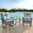 thumbnail image 1 of Techmilly 3-Piece Outdoor Rocking Chairs, Wicker Patio Furniture with Thickened Cushions and Table for Porch (Grey and White), 1 of 7