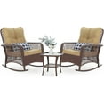 thumbnail image 1 of Techmilly 3-Piece Outdoor Rocking Chairs, Wicker Patio Furniture with Thickened Cushions and Table for Porch (Khaki), 1 of 9