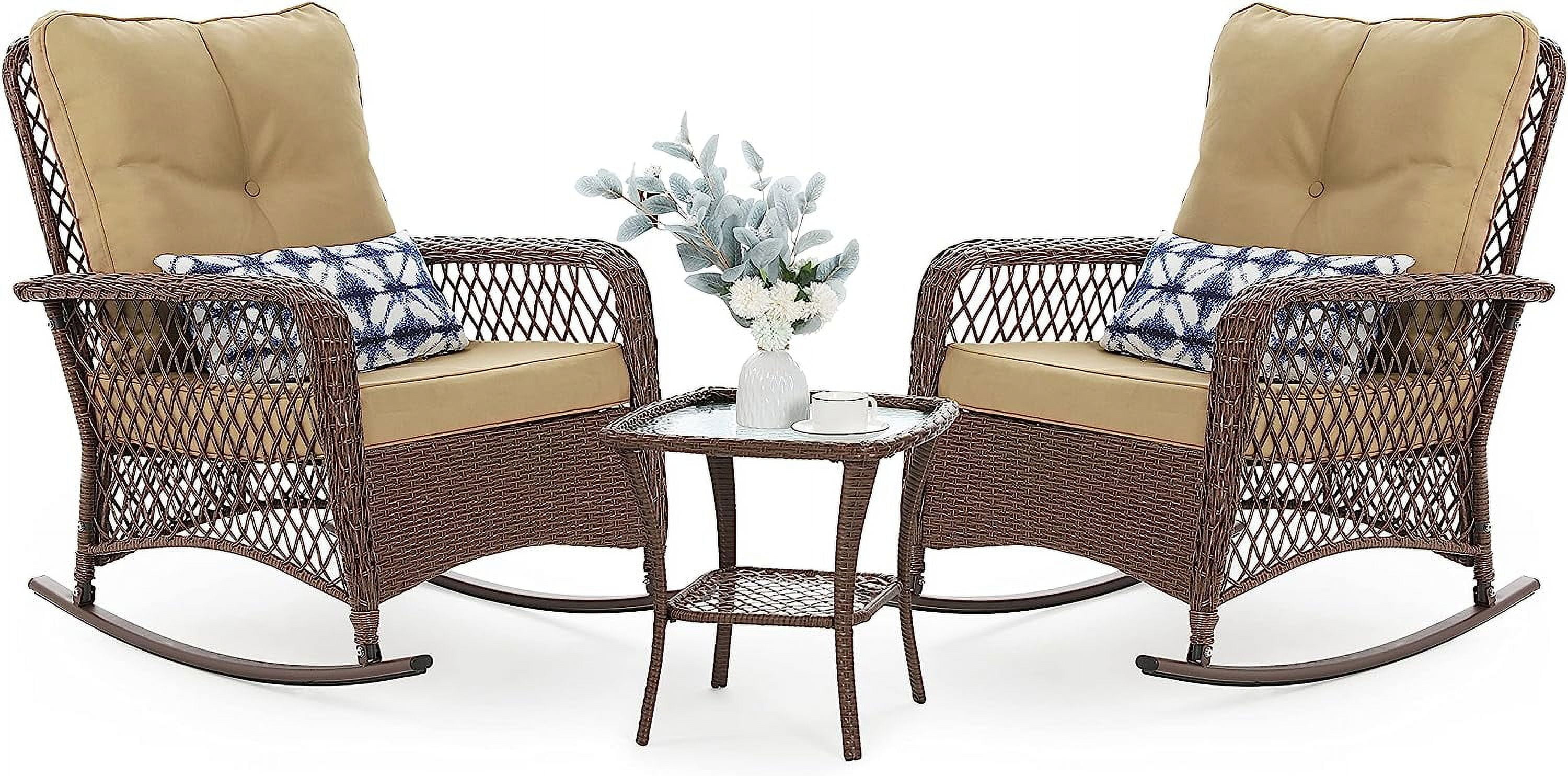 Techmilly 3-Piece Outdoor Rocking Chairs Set, Wick