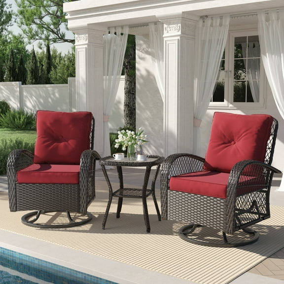 Techmilly 3 Pieces Patio Furniture Set, Outdoor Swivel Gliders Rocker, Glass Top Side Table  (Red)