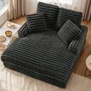 Techmilly 53 Oversized Chaise Lounge Chair with 4 Striped Pillow, Velvet Full Size Chair Bed for Living Room, Bedroom, Dark Grey