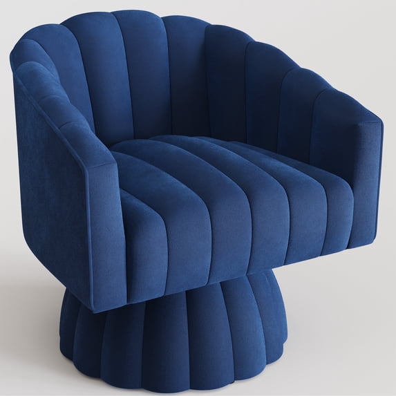 Techmilly 360° Rotating Velvet Chair, Soft Cushion Round Barrel Luxurious Lounge, Plush Velvet Fabric, for Living Room, Bedroom, Office, Navy blue