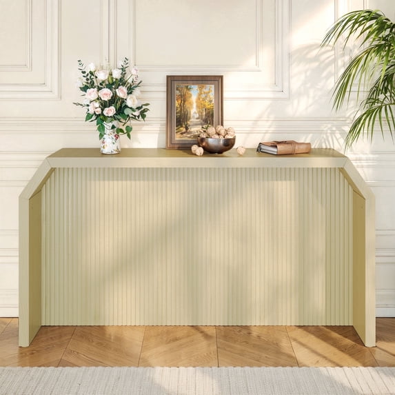 Techmilly 55.9" Fluted Sofa Console Table Behind Couch, Modern Vintage Fluted Entryway Table for Living Room, Hallway,Entry,Light Natural Wood