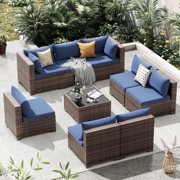 Techmilly Patio Furniture Sets, Modular Rattan Outdoor Patio Sectional Furniture Sofa Set, Wicker Patio Conversation Set for Backyard,9PCS