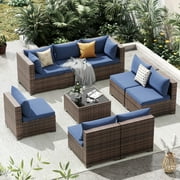 Techmilly Patio Furniture Sets, Modular Rattan Outdoor Patio Sectional Furniture Sofa Set, Wicker Patio Conversation Set for Backyard,9PCS