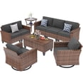 thumbnail image 1 of TECHMILLY Patio Furniture Set, 6 Pieces Outdoor Furniture Sets with Rocking Swivel Chairs, Wicker Rattan Outdoor Conversation Set with Storage Table and Waterproof Covers for Backyard, Deck, Porch, 1 of 9