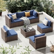 Techmilly Patio Furniture Sets, Modular Rattan Outdoor Patio Sectional Furniture Sofa Set, Wicker Patio Conversation Set for Backyard,7PCS