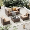 thumbnail image 1 of Techmilly Patio Furniture Sets, Modular Rattan Outdoor Patio Sectional Furniture Sofa Set, Wicker Patio Conversation Set for Backyard,5PCS, 1 of 7