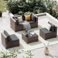 thumbnail image 1 of Techmilly Patio Furniture Sets, Modular Rattan Outdoor Patio Sectional Furniture Sofa Set, Wicker Patio Conversation Set for Backyard,5PCS, 1 of 7