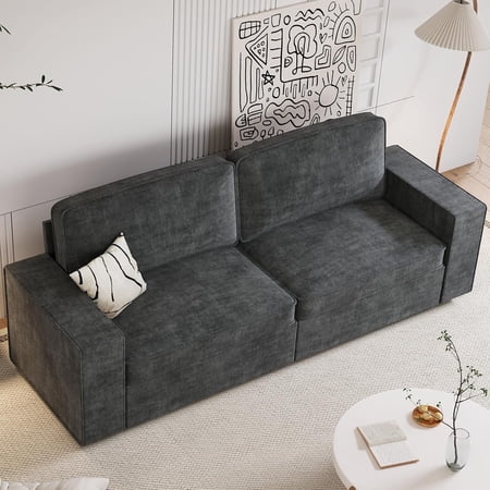 Techmilly Couches for Living Room, Oversized Sofa with Deep Seat, Chenille Comfy Lounge with Removable Cover, All Ages, Dark Gray