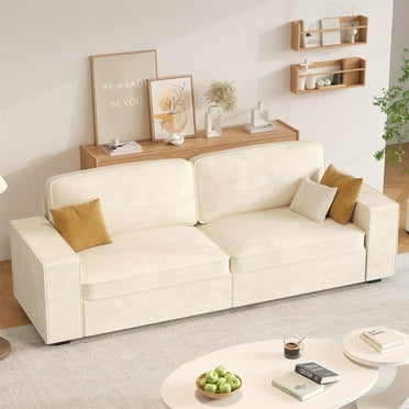 Techmilly Couches for Living Room, Oversized Sofa with Deep Seat, Chenille Comfy Lounge with Removable Cover,All Ages, Beige