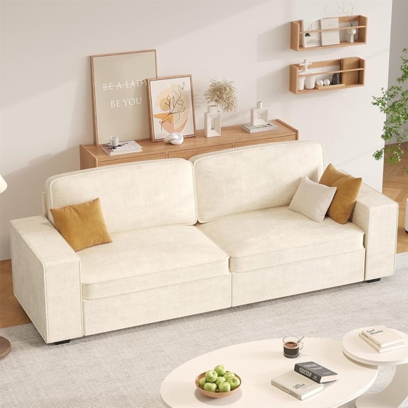 Techmilly Couches for Living Room, Oversized Sofa with Deep Seat, Chenille Comfy Lounge with Removable Cover,All Ages, Beige