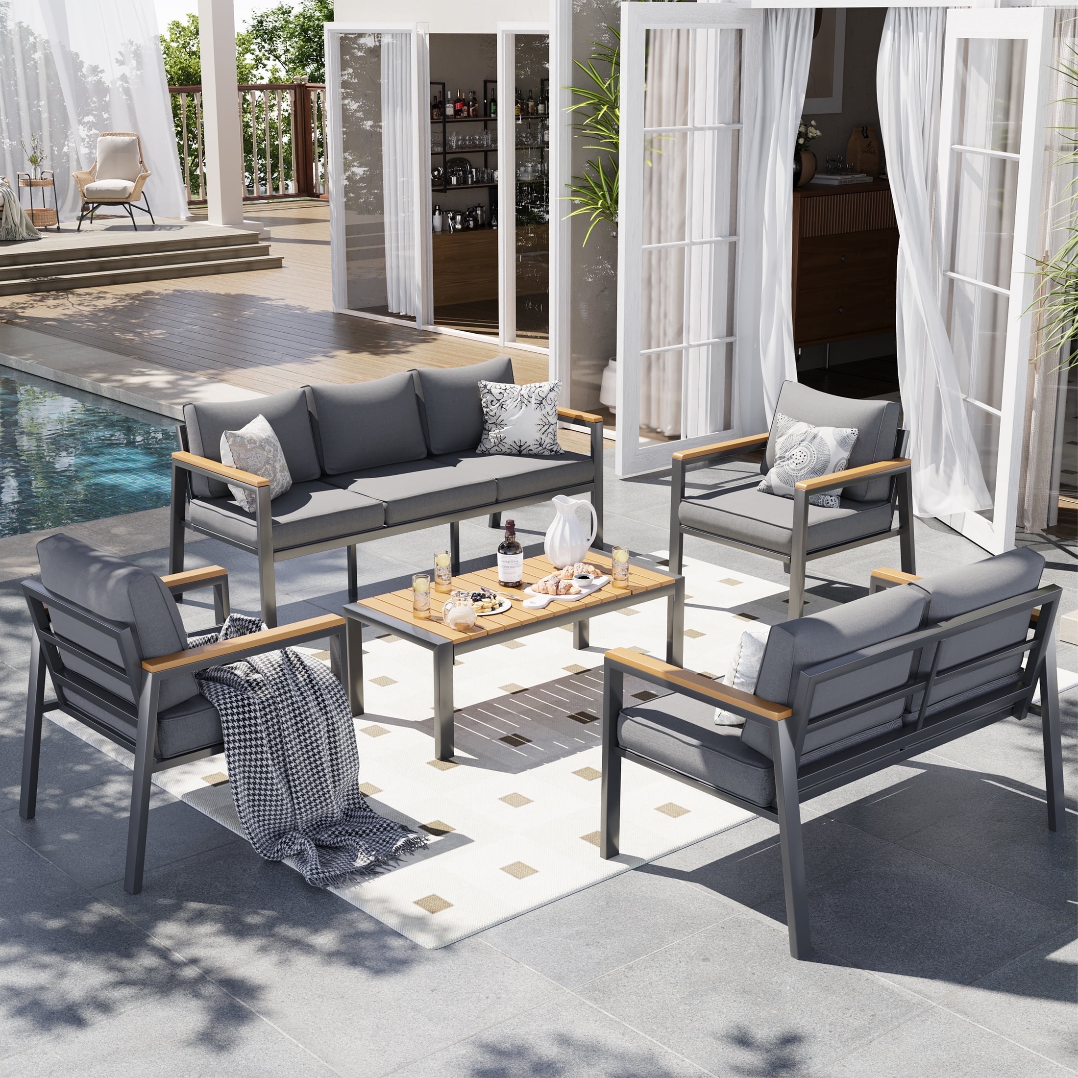 Techmilly Aluminum Outdoor Patio Furniture Set Metal Couch Chairs Balcony Seating with 4 Sofa Covers Walmart