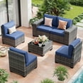 thumbnail image 1 of TECHMILLY 6-Piece Patio Furniture Set, Outdoor Patio Sofa Set With Wide Armrest, All-Weather Wicker Rattan Guest Set With Cushion And Glass Table And Waterproof Cover, Grey & Navy Blue, 1 of 9