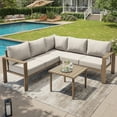 thumbnail image 1 of Techmilly Metal Outdoor Sectional Furniture L Shape Patio Conversation Sets with Fauxwood Coffee Table with 6" Thick Olefin Cushions,Outdoor Patio Furniture sets for Backyard, Garden, Poolside, 1 of 7