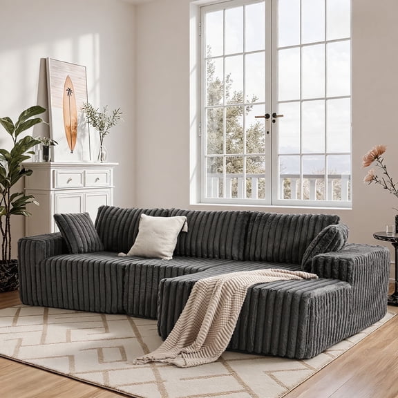 Techmilly 113” Cloud L-Shaped Sectional Couches,Modular Sofa with Deep Seat, Sponge Compression Sofas,Modern Modular L-Shape Sofa Couch with Chaise for Living Room Bedroom (Gray, Right Facing Chaise