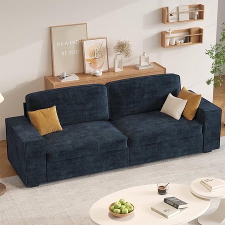 Techmilly Couches for Living Room, Oversized Sofa with Deep Seat, Chenille Comfy Lounge with Removable Cover,All Ages, Blue
