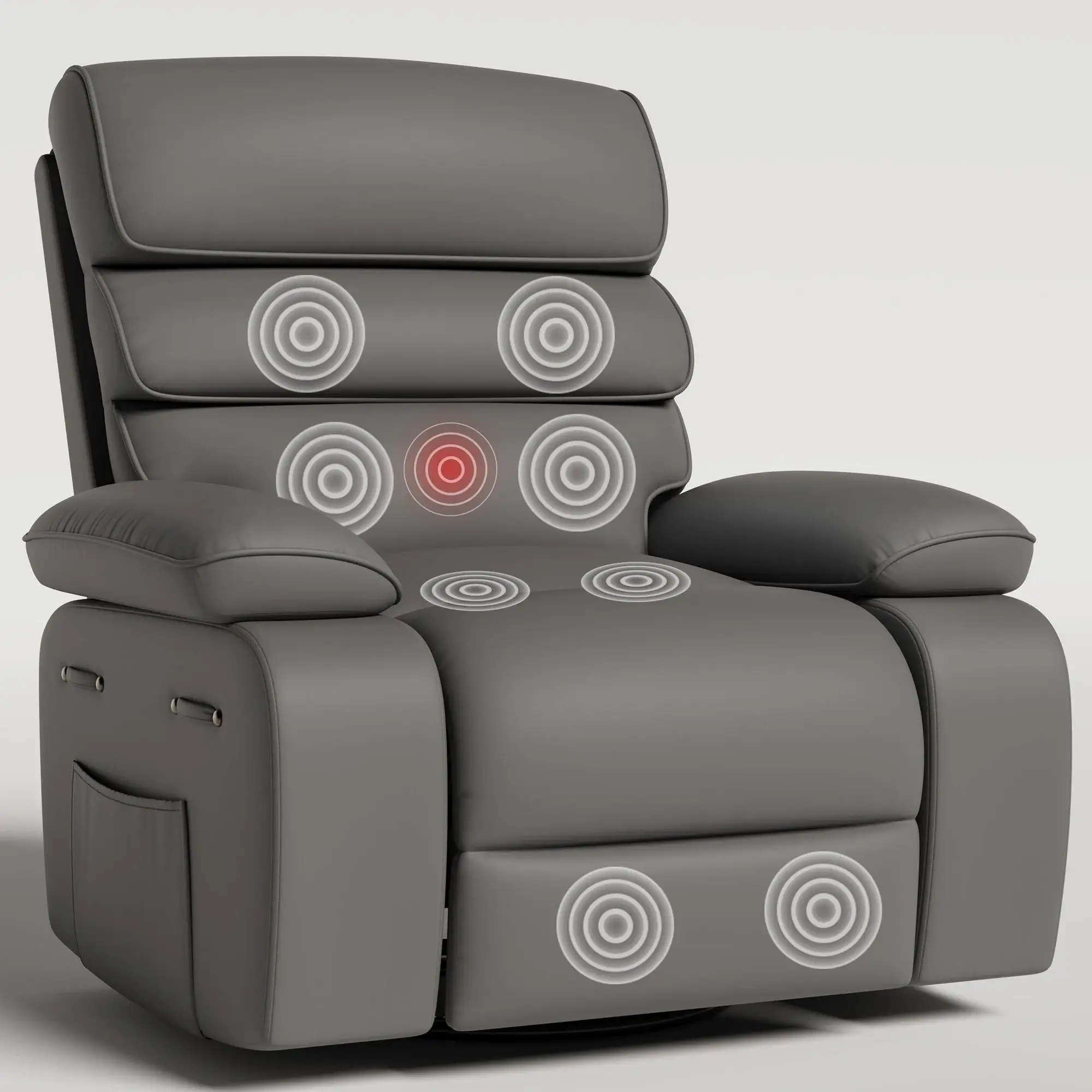 Techmilly Oversized Swivel Rocker  Recliner Chair with Heat and Massage, Adjustable Recline for Living Room,PU Leather (Dark Grey 35" Seat Width)