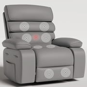 Techmilly Oversized Swivel Rocker Recliner Chair with Heat and Massage, Adjustable Recline for Living Room,PU Leather Light Grey 35 Seat Width