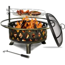Techmilly Fire Pit for Outside 30 Inch Outdoor Wood Burning Firepit Large Steel Firepit Bowl with Removable Cooking Swivel BBQ Grill for Backyard Bonfire Patio
