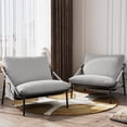 thumbnail image 1 of Techmilly Grey Sling Accent Chairs Set of 2, Modern Accent Chairs Reading Chairs for Living Room, Black Metal Armchair with Comfortable Cushion for Reading Room Office, Light Grey Linen, 1 of 10