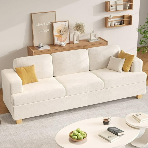 Techmilly Modern Comfy Deep Seat Sofa,3 Seater,for Living Room Bedroom,Apartment,Lounge,Beige Chenille