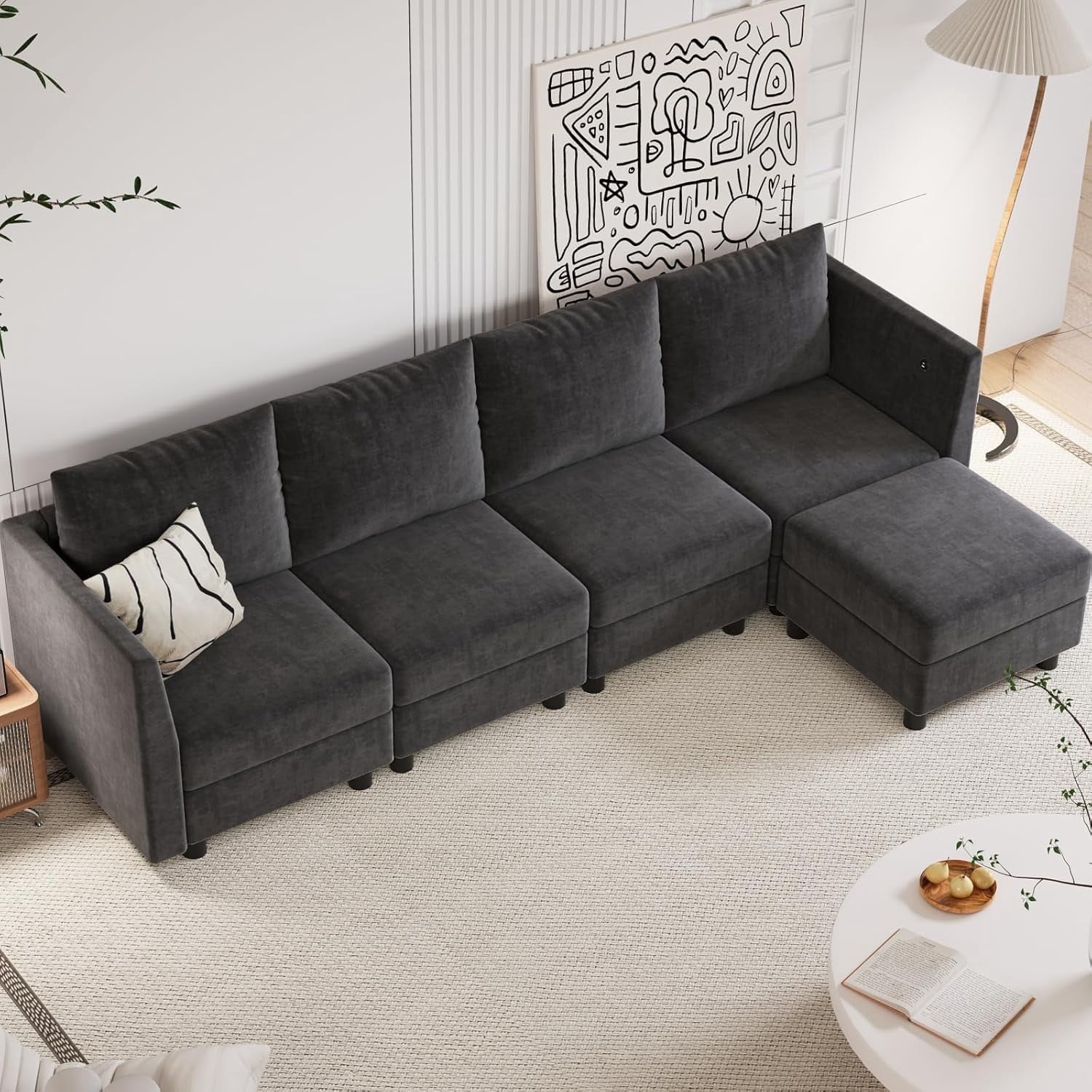 Techmilly Sectional Chenille Sofa, L Shaped Modular Convertible Couch ...