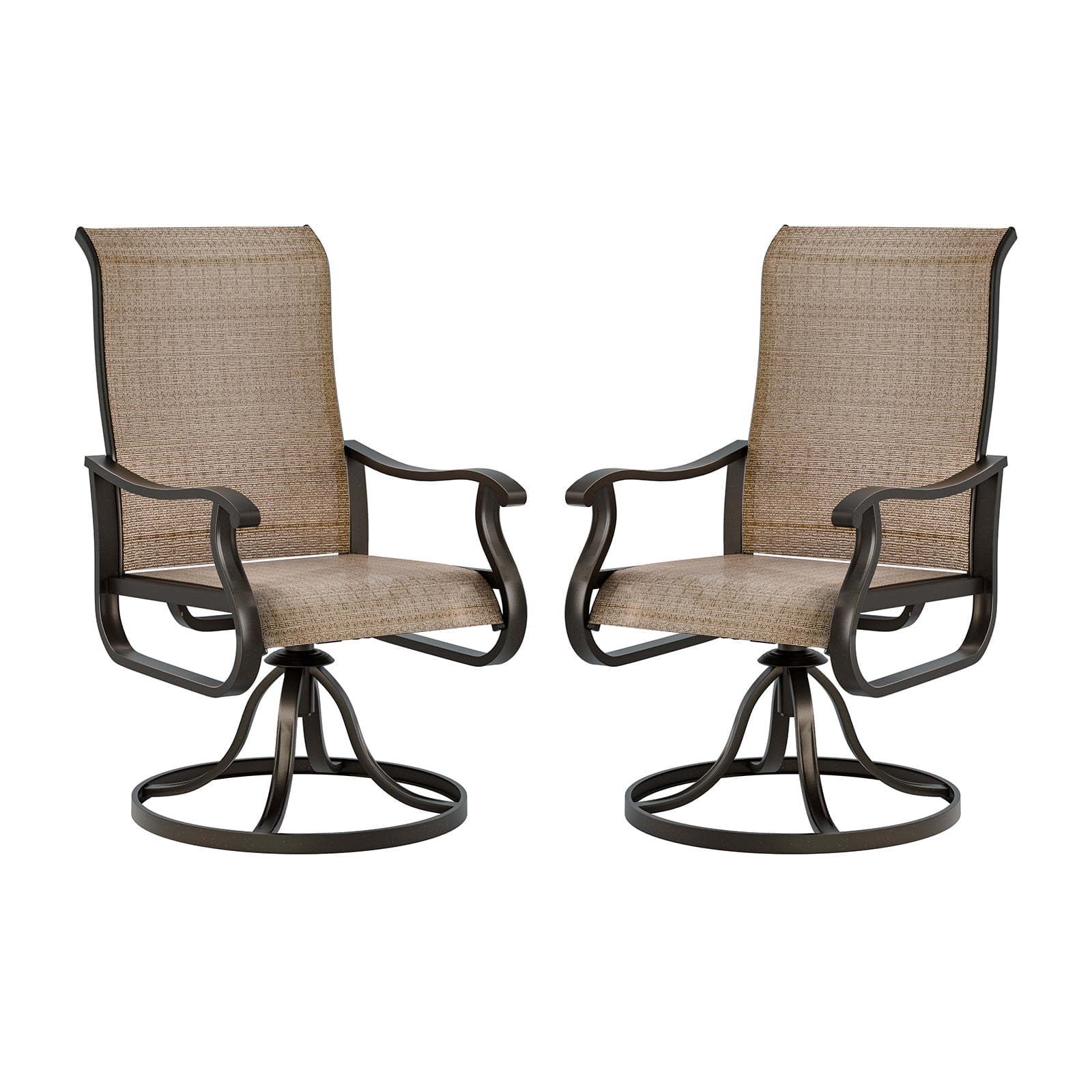Techmilly Deck Metal Outdoor Dining Swivel Chairs, Patio Set of 2, 400lbs Capacity, Brown