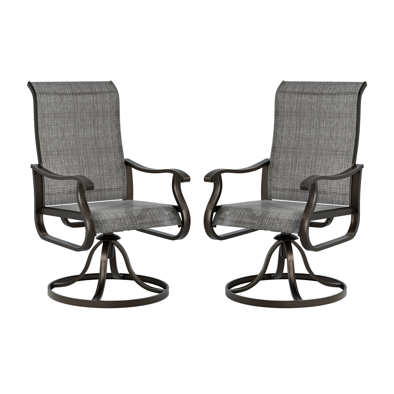 Techmilly Deck Metal Outdoor Dining Chairs, 360-Degree Swivel Patio Chairs Set of 2, 400lbs Support, Dark Grey