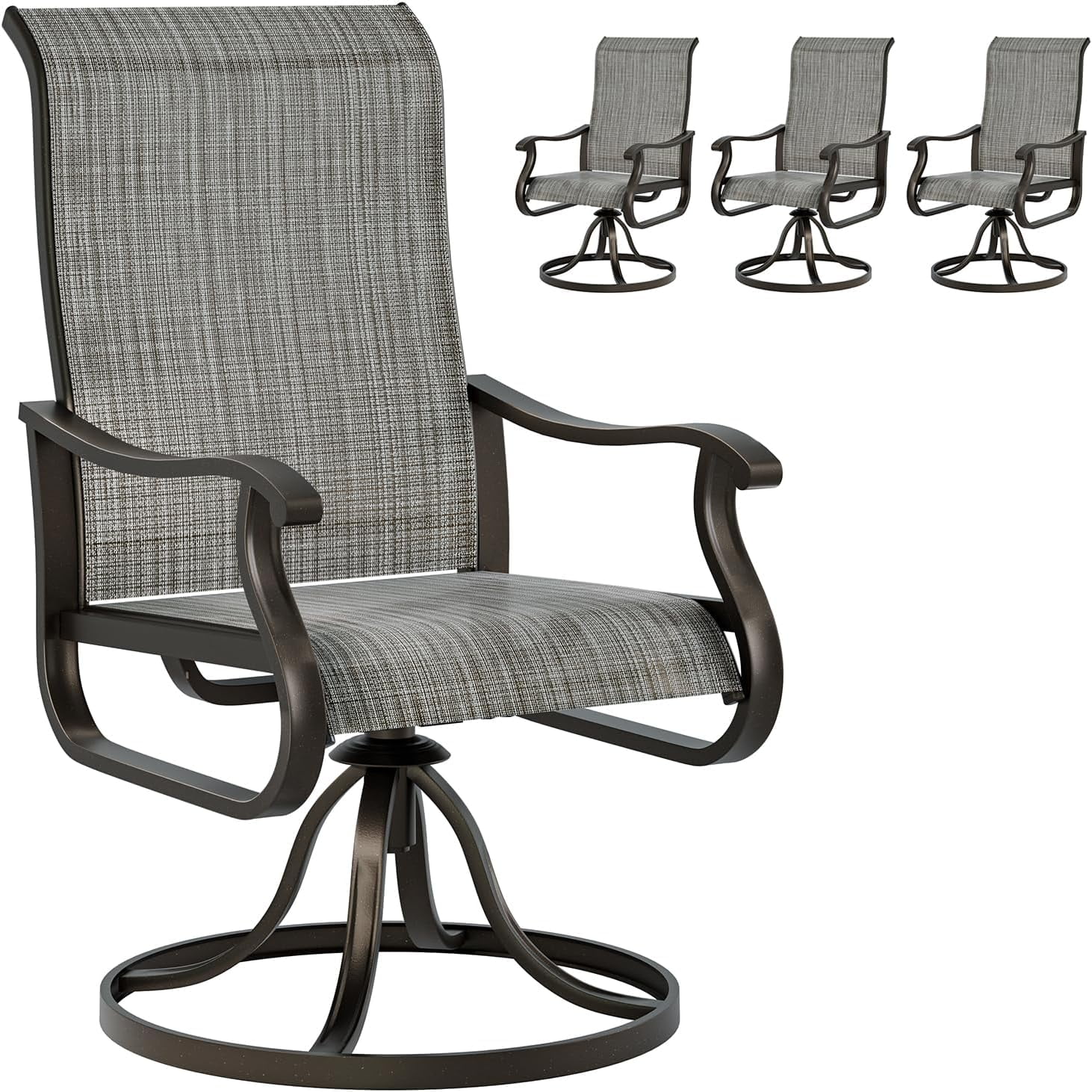 Techmilly Light Grey Outdoor Patio Swivel Dining Chairs Set of 2, Metal ...