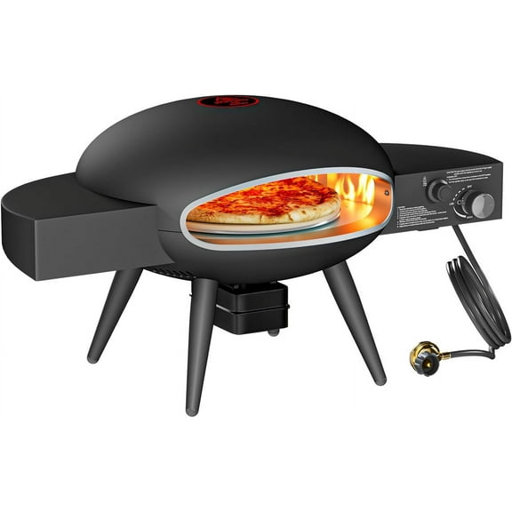 Techmilly Outdoor Gas Pizza Oven Propane, Rotating Pizza Grill Oven Pizza Maker with 12" Pizza stone, Portable Pizza Ovens for Outside with Rotary Motor, Pizza Peel, Pia, Cutter and Waterproof Cover