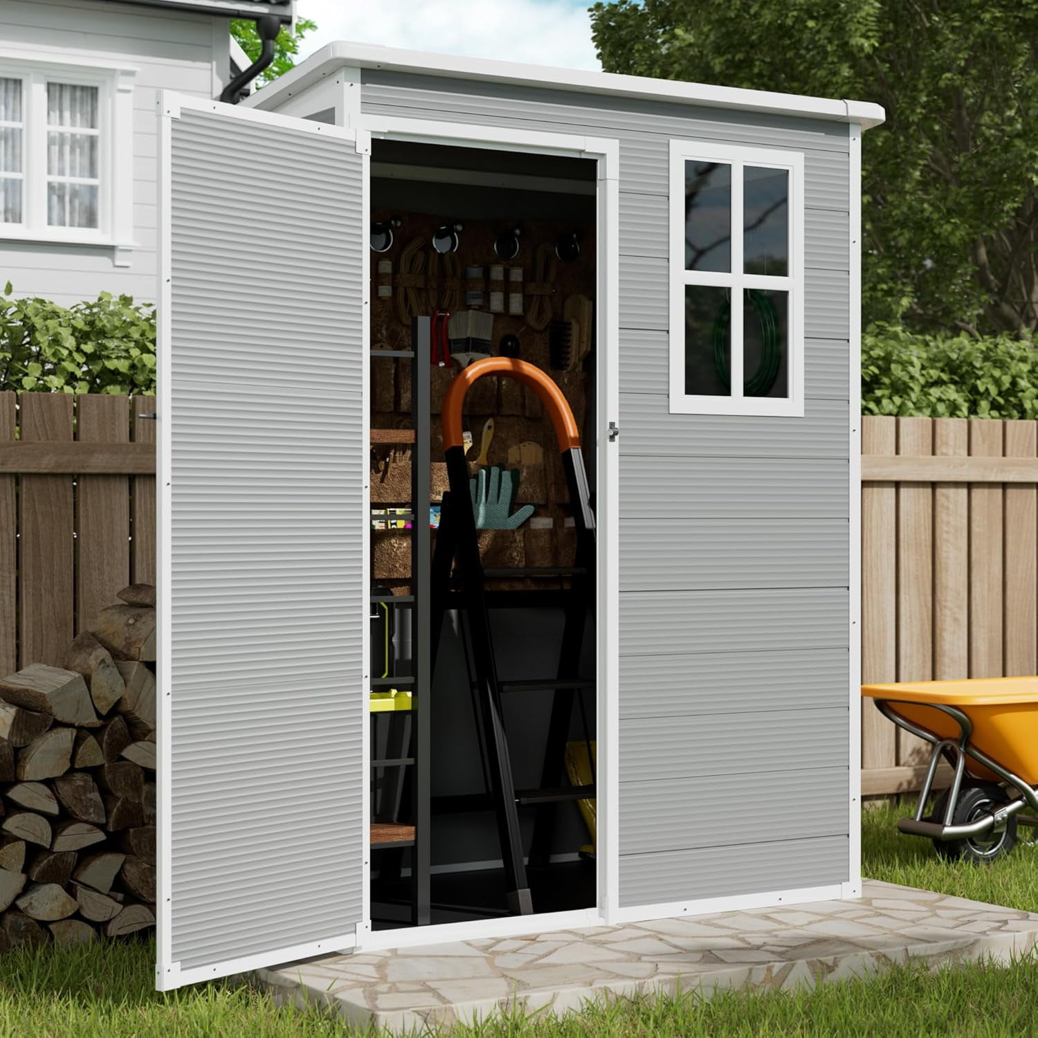 Techmilly 5x3 FT Outdoor Storage Shed, Resin Garden Shed for Bike, Tool ...