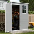 thumbnail image 1 of Techmilly Outdoor Storage Shed 5x3 FT, Resin Garden Shed for Bike, Garbage Can, Tool, Plastic Outside Sheds & Outdoor Storage Storage Box with Lockable Door for Backyard, Patio, Lawn, Grey & White, 1 of 7