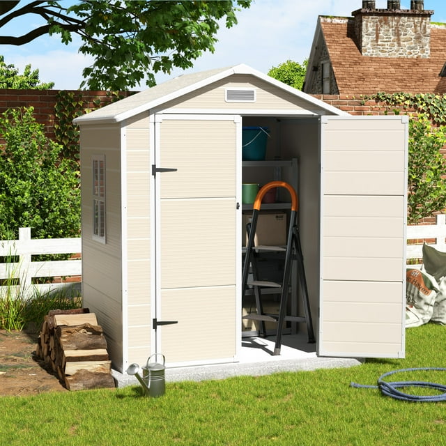 Techmilly Outdoor Storage Shed 6x4.5 FT, Resin Outside Sheds & Outdoor
