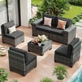 thumbnail image 1 of TECHMILLY 6-Piece Patio Furniture Set, Outdoor Patio Sofa Set With Wide Armrest, All-Weather Wicker Rattan Guest Set With Cushion And Glass Table And Waterproof Cover, Grey & Black, 1 of 9
