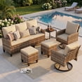 thumbnail image 1 of TECHMILLY 6 Pieces Outdoor Conversation Set, All-Weather Wicker Rattan Outdoor Sectional Sofa Set with Ottoman and Swivel Chairs for Poolside, Backyard，Yellow Brown Wicker Beige Cushions, 1 of 8
