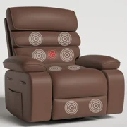 Techmilly Oversized Swivel Rocker Recliner Chair with Heat and Massage, Adjustable Recline for Living Room,PU Leather Brown 35 Seat Width