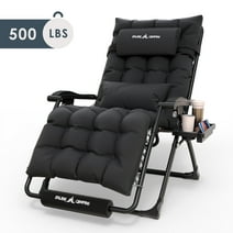 Techmilly Oversized Zero Gravity Chair Set of 1, 29In XL Lawn Chair with Cushion,Support 500LB,Black