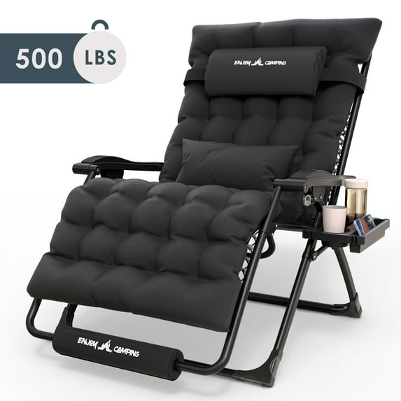 Techmilly Oversized Zero Gravity Chair Set of 1, 33In XL Portable Lawn Chair with Cushion,Support 500LB,Black
