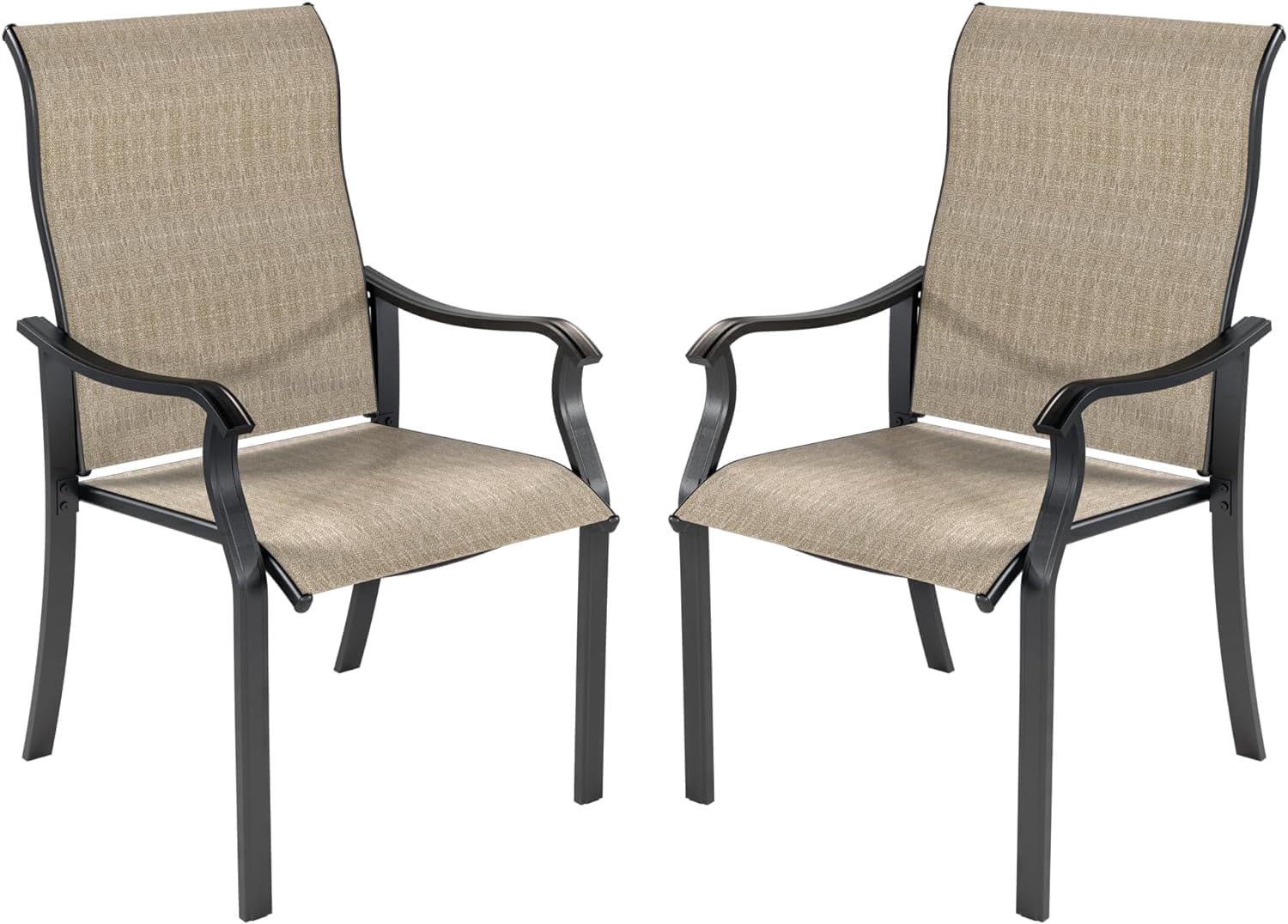 Techmilly Patio Chairs Set of 2, Outdoor Dining Chairs High Back with All Weather Breathable Textilene, Metal Frame for Lawn Garden Backyard Deck, Brown