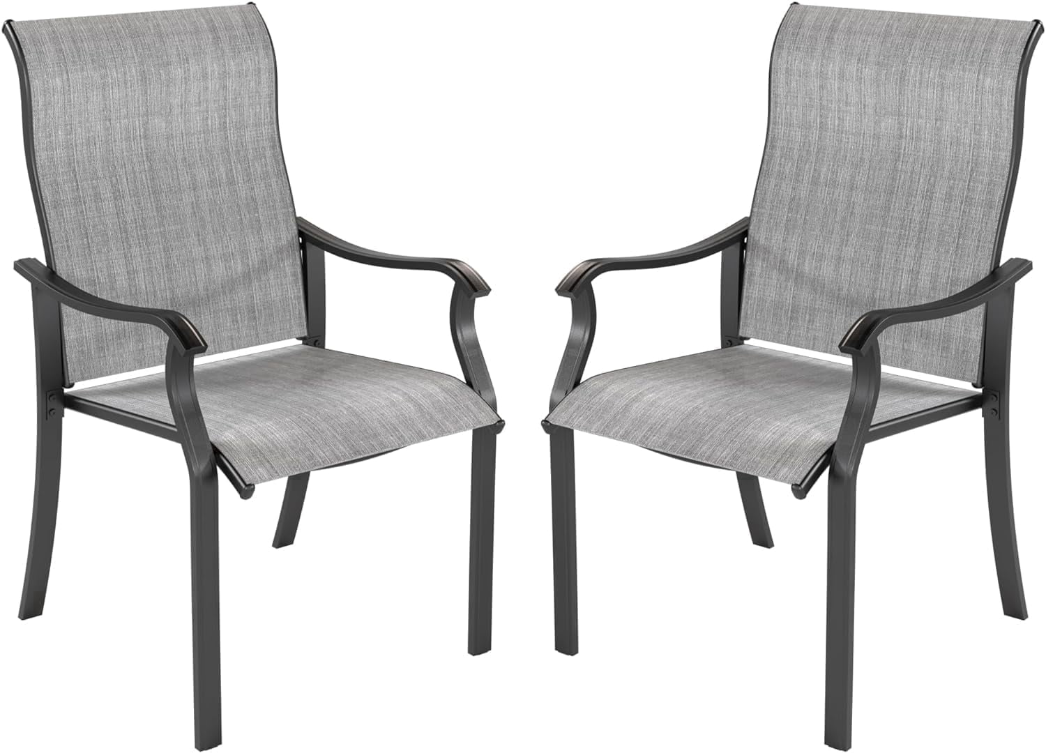 Techmilly Patio Chairs Set of 2, Outdoor Dining Chairs High Back with All Weather Breathable Textilene, Metal Frame for Lawn Garden Backyard Deck, Grey White