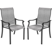 Techmilly Patio Chairs Set of 2, Outdoor Dining Chairs High Back with All Weather Breathable Textilene, Metal Frame for Lawn Garden Backyard Deck, Grey White