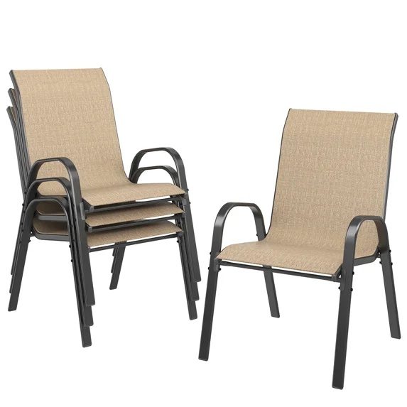 Techmilly Patio Chairs Set of 4, Outdoor Dining Chairs High Back with All Weather Breathable Textilene, Metal Frame for Lawn Garden Backyard Deck, Brown