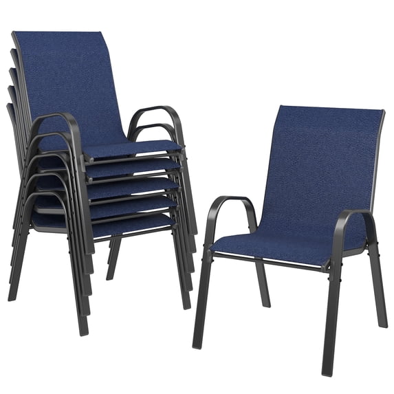 Techmilly Patio Chairs Set of 6, Outdoor Dining Chairs High Back with All Weather Breathable Textilene, Metal Frame for Lawn Garden Backyard Deck, Blue