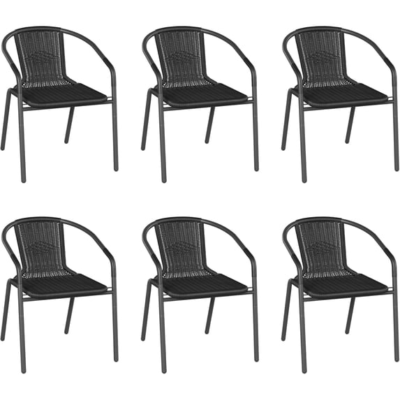 Techmilly Outdoor Dining Chairs Set of 6, Patio Chairs, Rattan Outdoor Dining Chairs Set, Rattan Indoor-Outdoor Chairs for Bistro, Deck, Backyard, Porch, Steel Frame & Rattan Seat (Black)