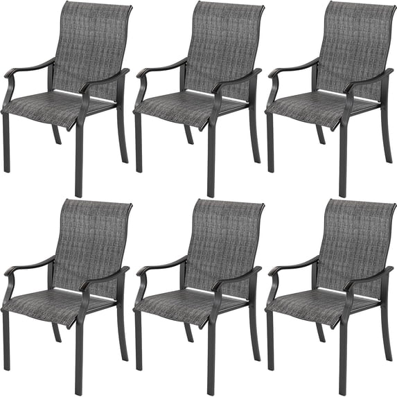 Techmilly Patio Chairs Set of 6, Outdoor Dining Chairs High Back with All Weather Breathable Textilene, Metal Frame for Lawn Garden Backyard Deck, Dark Grey