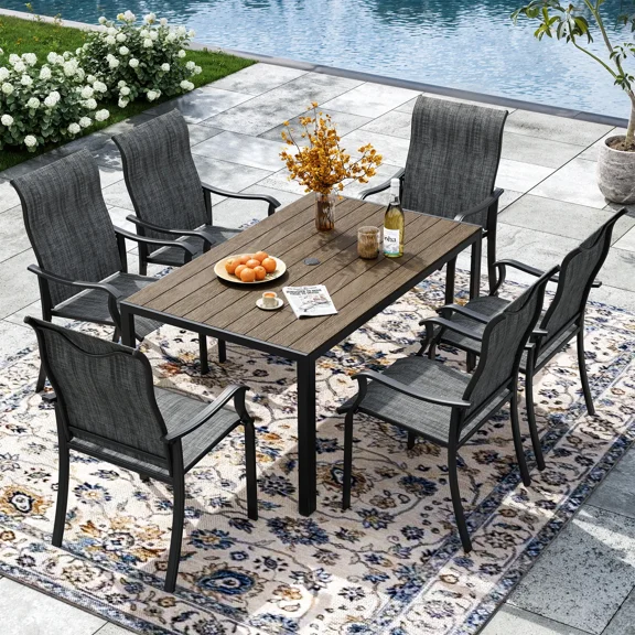 Techmilly Patio Chairs Set of 6, Outdoor Dining Chairs High Back with All Weather Breathable Textilene, Metal Frame for Lawn Garden Backyard Deck, Dark Grey
